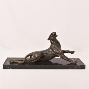 ANTICHE SCULTURE IN BRONZO, LEONESSA FERITA, CHARLES VALTON, SCULTORE FRANCESE, XIX SECOLO. (STB96)